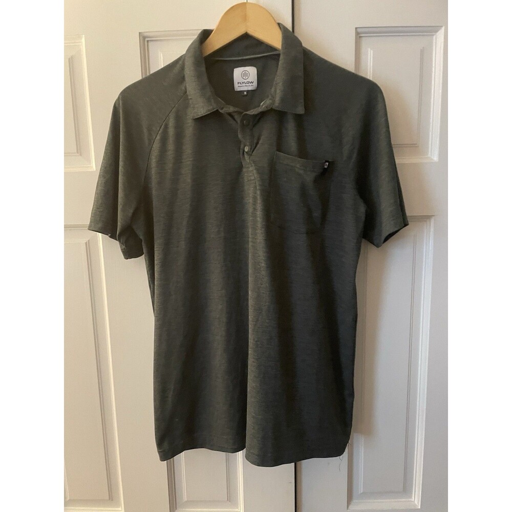 Flylow Lopez Polo Shirt Mens M Gray Performance Tech Stretch Hiking Snap Pocket